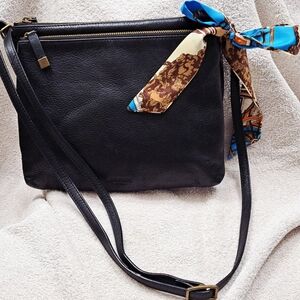 Margot Elegant Black Soft Leather Crossbody Shoulder Bag Purse Pockets